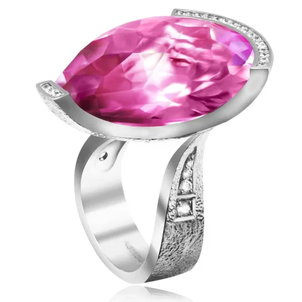 Designer Rings*Alex Soldier Gold Swan Ring with Pink Sapphire & Diamonds