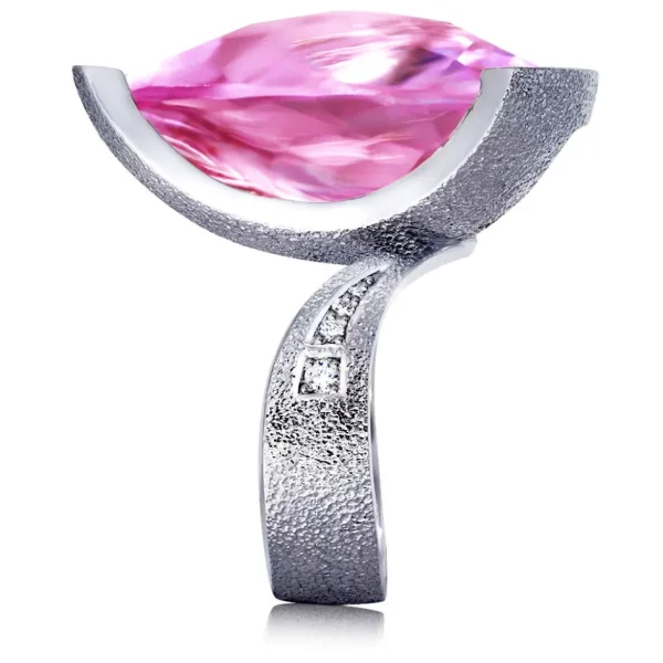 Designer Rings*Alex Soldier Gold Swan Ring with Pink Sapphire & Diamonds