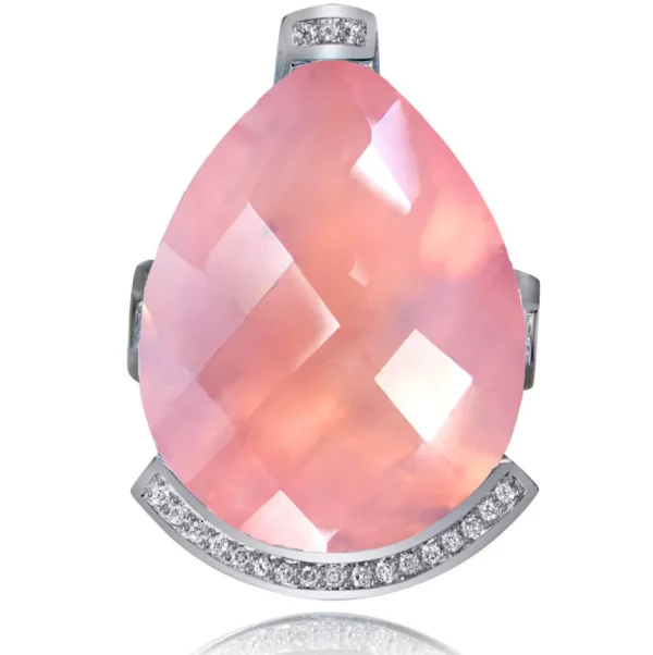 Diamond Jewelry | Designer Rings*Alex Soldier Gold Swan Ring with Rose Quartz & Diamonds