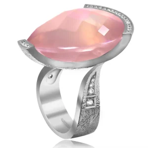 Diamond Jewelry | Designer Rings*Alex Soldier Gold Swan Ring with Rose Quartz & Diamonds