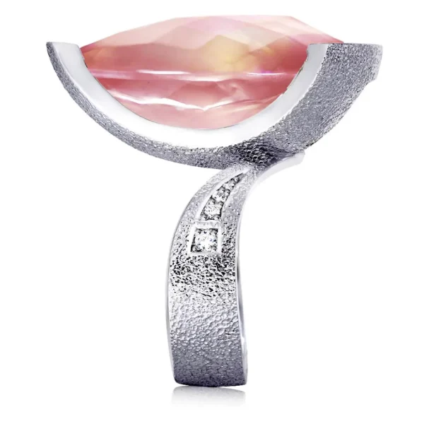 Diamond Jewelry | Designer Rings*Alex Soldier Gold Swan Ring with Rose Quartz & Diamonds