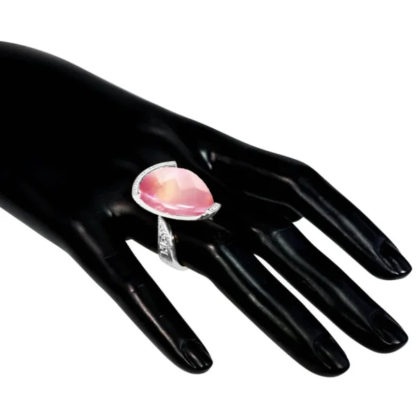 Diamond Jewelry | Designer Rings*Alex Soldier Gold Swan Ring with Rose Quartz & Diamonds