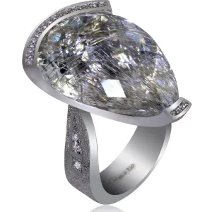 Designer Rings*Alex Soldier Gold Swan Ring with Rutilated Quartz & Diamonds