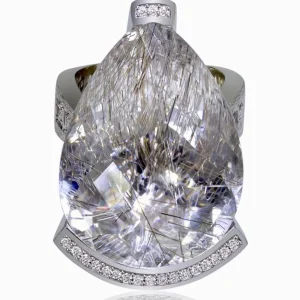 Designer Rings*Alex Soldier Gold Swan Ring with Rutilated Quartz & Diamonds