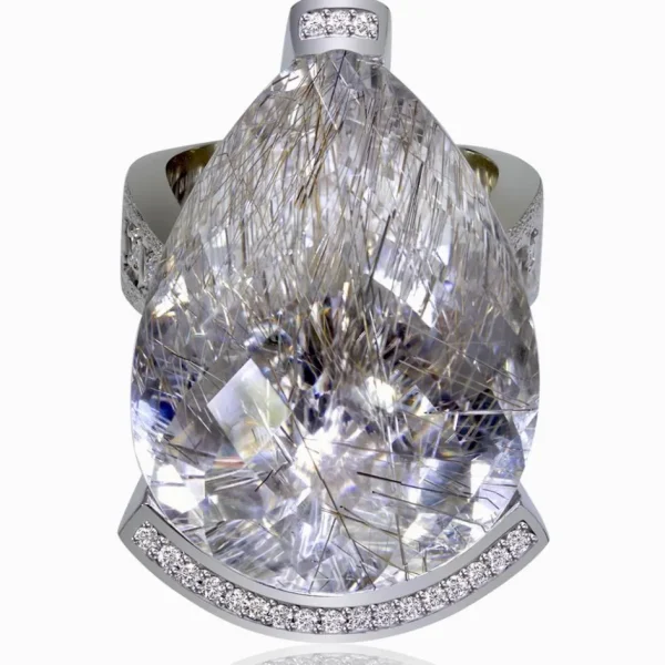 Designer Rings*Alex Soldier Gold Swan Ring with Rutilated Quartz & Diamonds