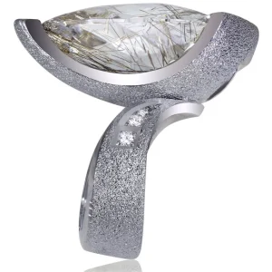 Designer Rings*Alex Soldier Gold Swan Ring with Rutilated Quartz & Diamonds