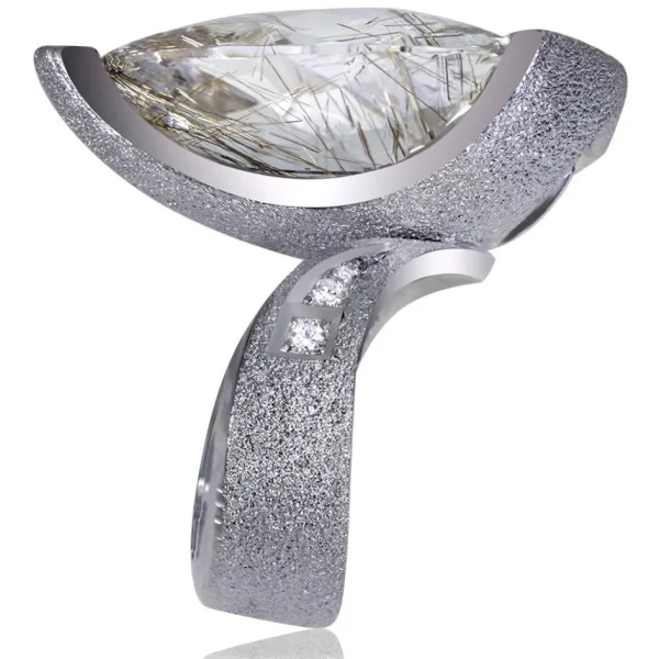 Designer Rings*Alex Soldier Gold Swan Ring with Rutilated Quartz & Diamonds