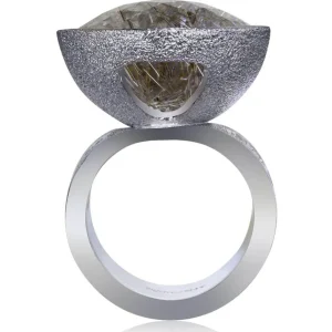 Designer Rings*Alex Soldier Gold Swan Ring with Rutilated Quartz & Diamonds