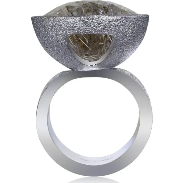 Designer Rings*Alex Soldier Gold Swan Ring with Rutilated Quartz & Diamonds