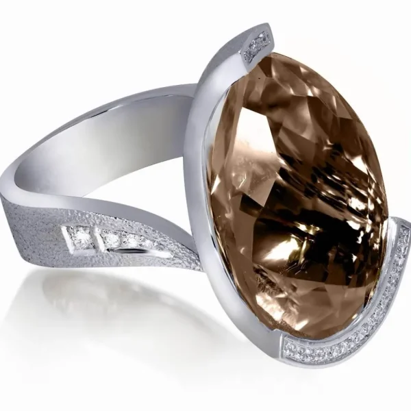 Diamond Jewelry | Designer Rings*Alex Soldier Gold Swan Ring with Smoky Quartz & Diamonds