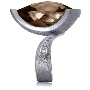 Diamond Jewelry | Designer Rings*Alex Soldier Gold Swan Ring with Smoky Quartz & Diamonds
