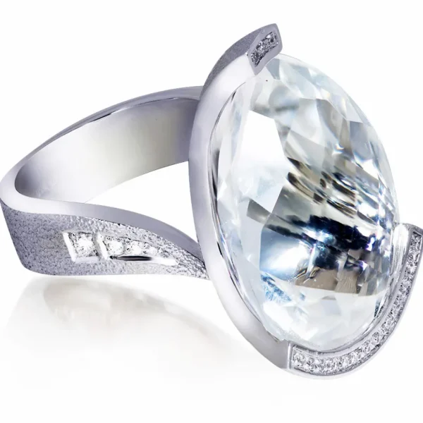 Designer Rings*Alex Soldier Gold Swan Ring with White Topaz & Diamonds
