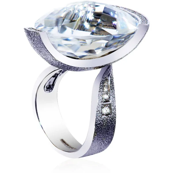 Designer Rings*Alex Soldier Gold Swan Ring with White Topaz & Diamonds