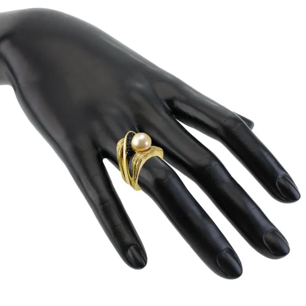 Gold Rings*Alex Soldier Gold Trinity Ring with Akoya Pearl & Diamonds