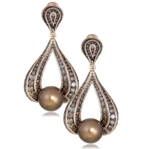 Pearl Earrings | Diamond Earrings*Alex Soldier Gold Twist Earrings With Chocolate Pearl & Diamonds