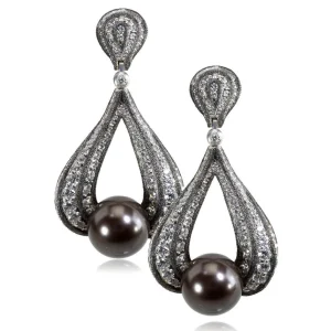 Pearl Earrings | Diamond Earrings*Alex Soldier Gold Twist Earrings With Tahitian Pearl & Diamonds