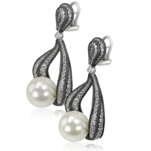 Pearl Earrings | Diamond Earrings*Alex Soldier Gold Twist Earrings With Pearl & White Diamonds