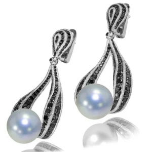 Pearl Earrings | Diamond Earrings*Alex Soldier Gold Twist Earrings With Freshwater Pearl & Diamonds