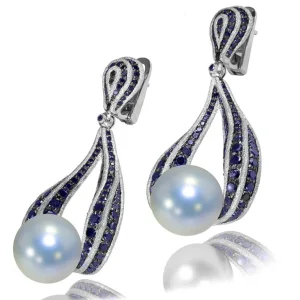Sapphire Jewelry | Pearl Earrings*Alex Soldier Gold Twist Earrings With Pearl & Sapphires
