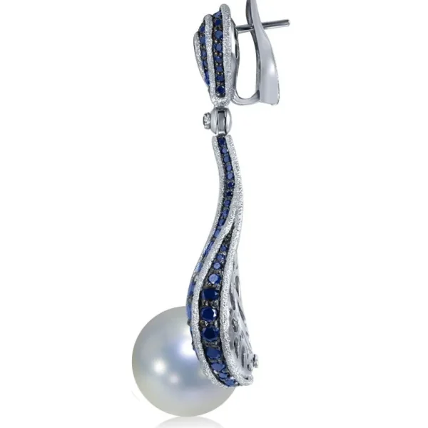 Sapphire Jewelry | Pearl Earrings*Alex Soldier Gold Twist Earrings With Pearl & Sapphires
