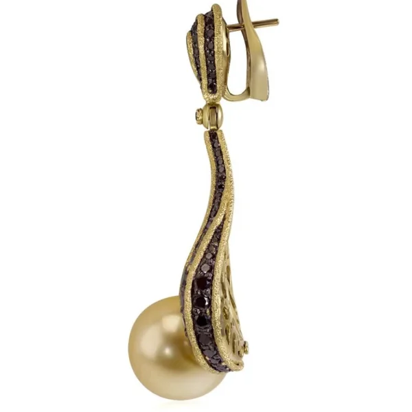 Diamond Jewelry | Pearl Earrings*Alex Soldier Gold Twist Earrings With Golden Pearls & Diamonds