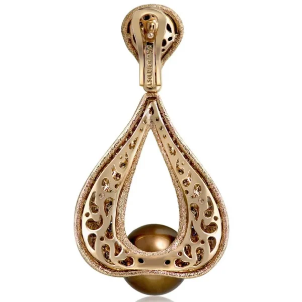 Pearl Earrings | Diamond Earrings*Alex Soldier Gold Twist Earrings With Chocolate Pearl & Diamonds