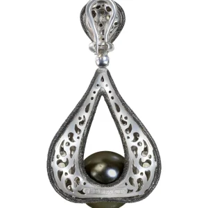 Pearl Earrings | Diamond Earrings*Alex Soldier Gold Twist Earrings With Tahitian Pearl & Diamonds