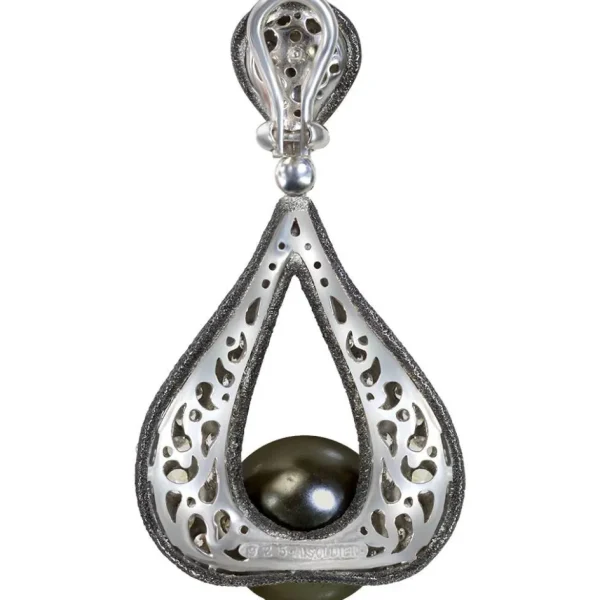 Pearl Earrings | Diamond Earrings*Alex Soldier Gold Twist Earrings With Tahitian Pearl & Diamonds