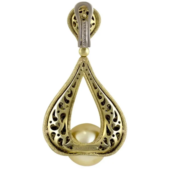 Diamond Jewelry | Pearl Earrings*Alex Soldier Gold Twist Earrings With Golden Pearls & Diamonds