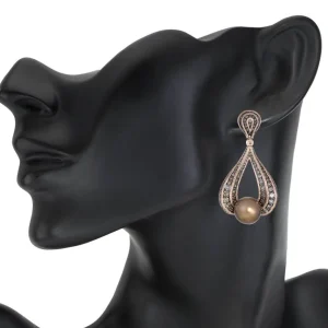 Pearl Earrings | Diamond Earrings*Alex Soldier Gold Twist Earrings With Chocolate Pearl & Diamonds