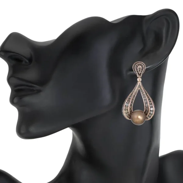 Pearl Earrings | Diamond Earrings*Alex Soldier Gold Twist Earrings With Chocolate Pearl & Diamonds