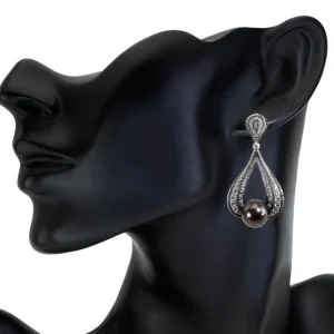 Pearl Earrings | Diamond Earrings*Alex Soldier Gold Twist Earrings With Tahitian Pearl & Diamonds