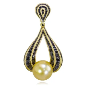 Pendants*Alex Soldier Gold Twist Pendant With Golden Pearl & Diamonds