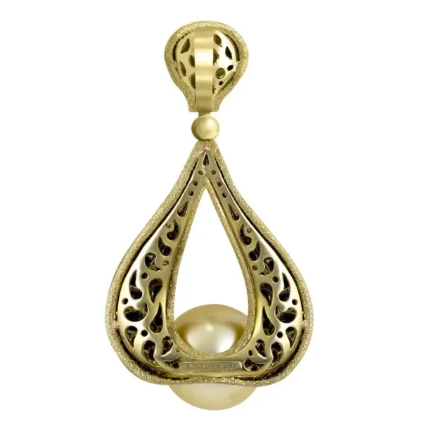 Pendants*Alex Soldier Gold Twist Pendant With Golden Pearl & Diamonds