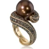 Designer Rings | Pearl Rings*Alex Soldier Gold Twist Ring With Chocolate Pearl & Diamonds