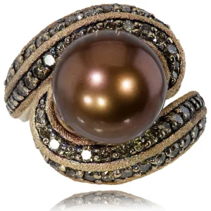 Designer Rings | Pearl Rings*Alex Soldier Gold Twist Ring With Chocolate Pearl & Diamonds