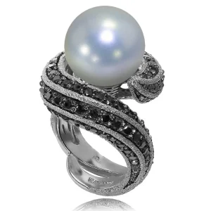 Designer Rings | Pearl Rings*Alex Soldier Gold Twist Ring With Freshwater Pearl & Diamonds