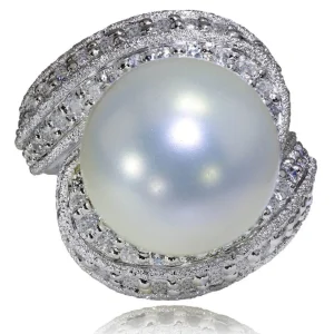 Designer Rings | Pearl Rings*Alex Soldier Gold Twist Ring With Freshwater Pearl & White Diamond