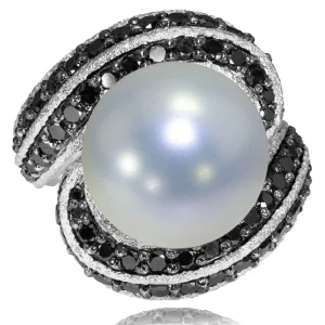 Designer Rings | Pearl Rings*Alex Soldier Gold Twist Ring With Freshwater Pearl & Diamonds