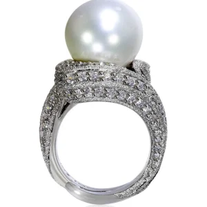 Designer Rings | Pearl Rings*Alex Soldier Gold Twist Ring With Freshwater Pearl & White Diamond