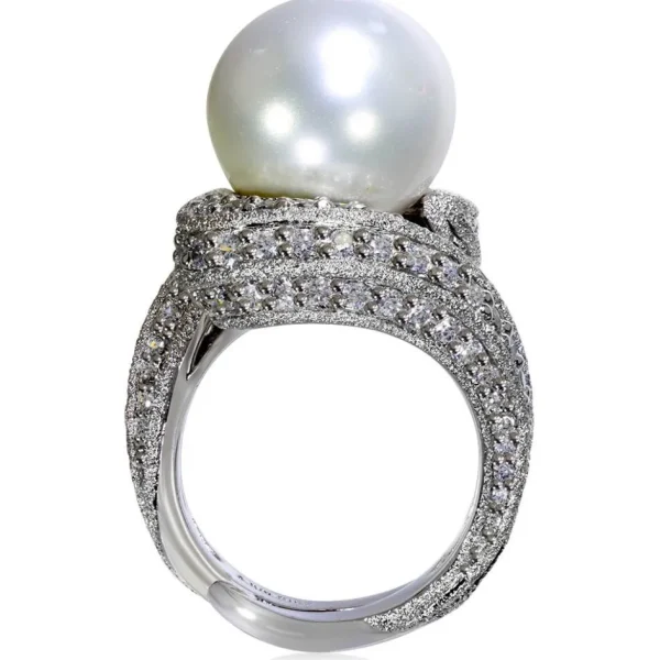 Designer Rings | Pearl Rings*Alex Soldier Gold Twist Ring With Freshwater Pearl & White Diamond