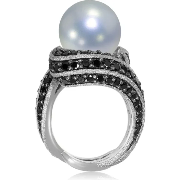 Designer Rings | Pearl Rings*Alex Soldier Gold Twist Ring With Freshwater Pearl & Diamonds