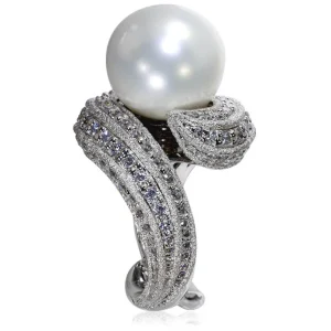 Designer Rings | Pearl Rings*Alex Soldier Gold Twist Ring With Freshwater Pearl & White Diamond