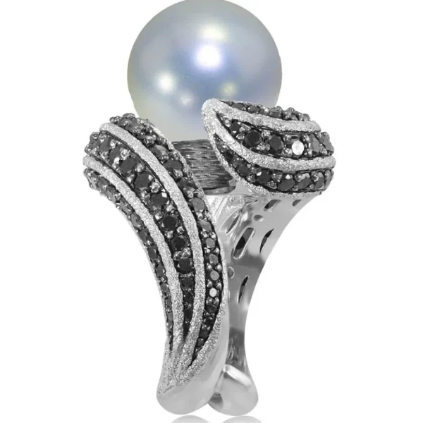Designer Rings | Pearl Rings*Alex Soldier Gold Twist Ring With Freshwater Pearl & Diamonds