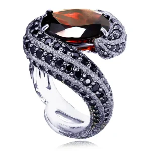 Designer Rings*Alex Soldier Gold Twist Ring With Garnet & Black Spinel