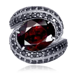 Designer Rings*Alex Soldier Gold Twist Ring With Garnet & Black Spinel