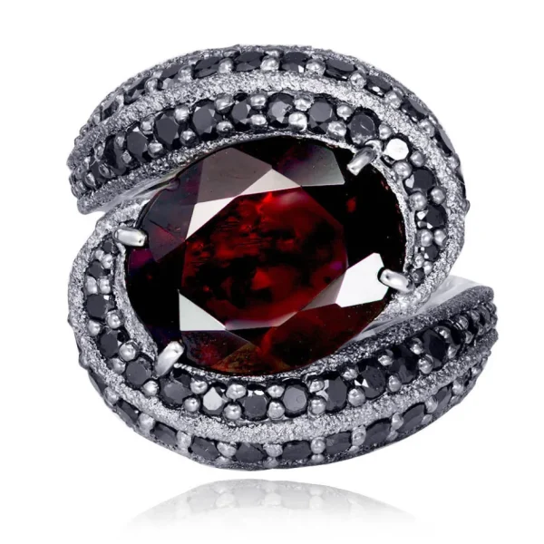 Designer Rings*Alex Soldier Gold Twist Ring With Garnet & Black Spinel