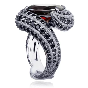 Designer Rings*Alex Soldier Gold Twist Ring With Garnet & Black Spinel