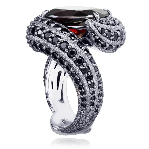 Designer Rings*Alex Soldier Gold Twist Ring With Garnet & Black Spinel