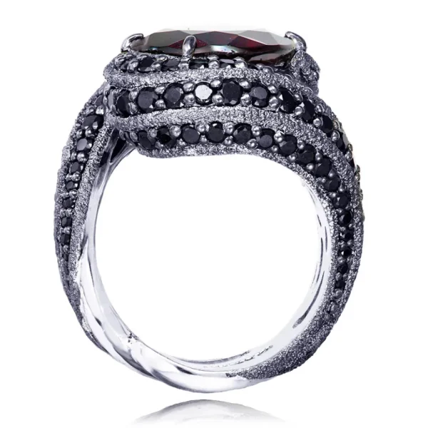 Designer Rings*Alex Soldier Gold Twist Ring With Garnet & Black Spinel